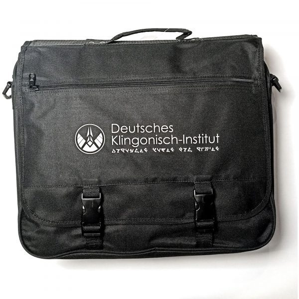 schwarze Businesstasche mit Logo des Deutschen Klingonisch-Instituts