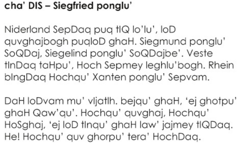 Auszug aus dem Buch Das Nibelungenlied auf Klingonisch