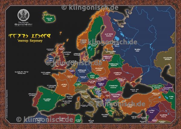 Poster Europa auf Klingonisch beschriftet